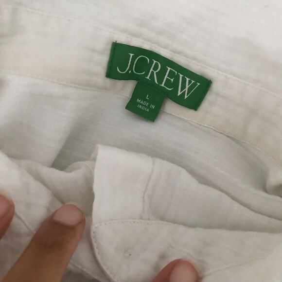 J Crew White Striped Longline Collared 100% Cotton Tunic Top Shirt Neutral L - Picture 10 of 10